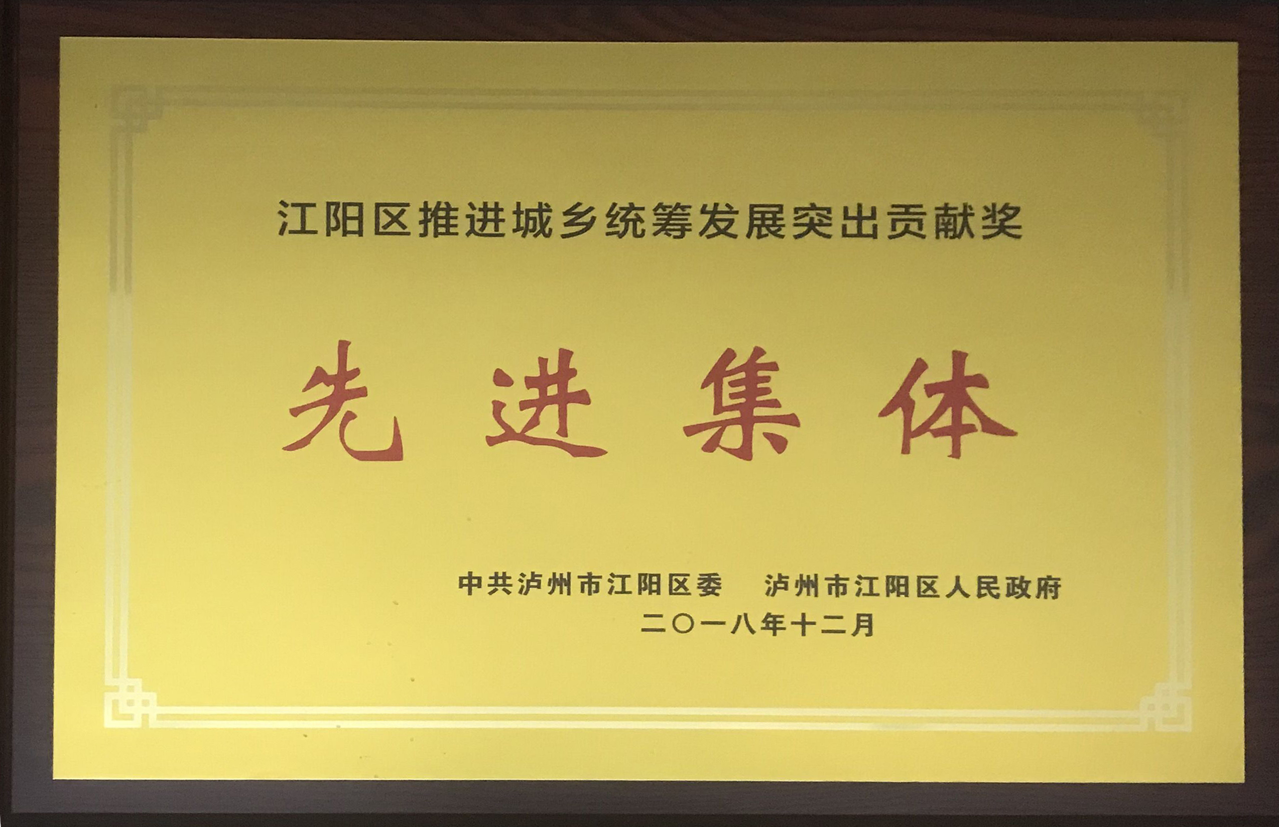 江陽(yáng)區(qū)推進(jìn)城鄉(xiāng)統(tǒng)籌發(fā)展突出貢獻(xiàn)獎(jiǎng)