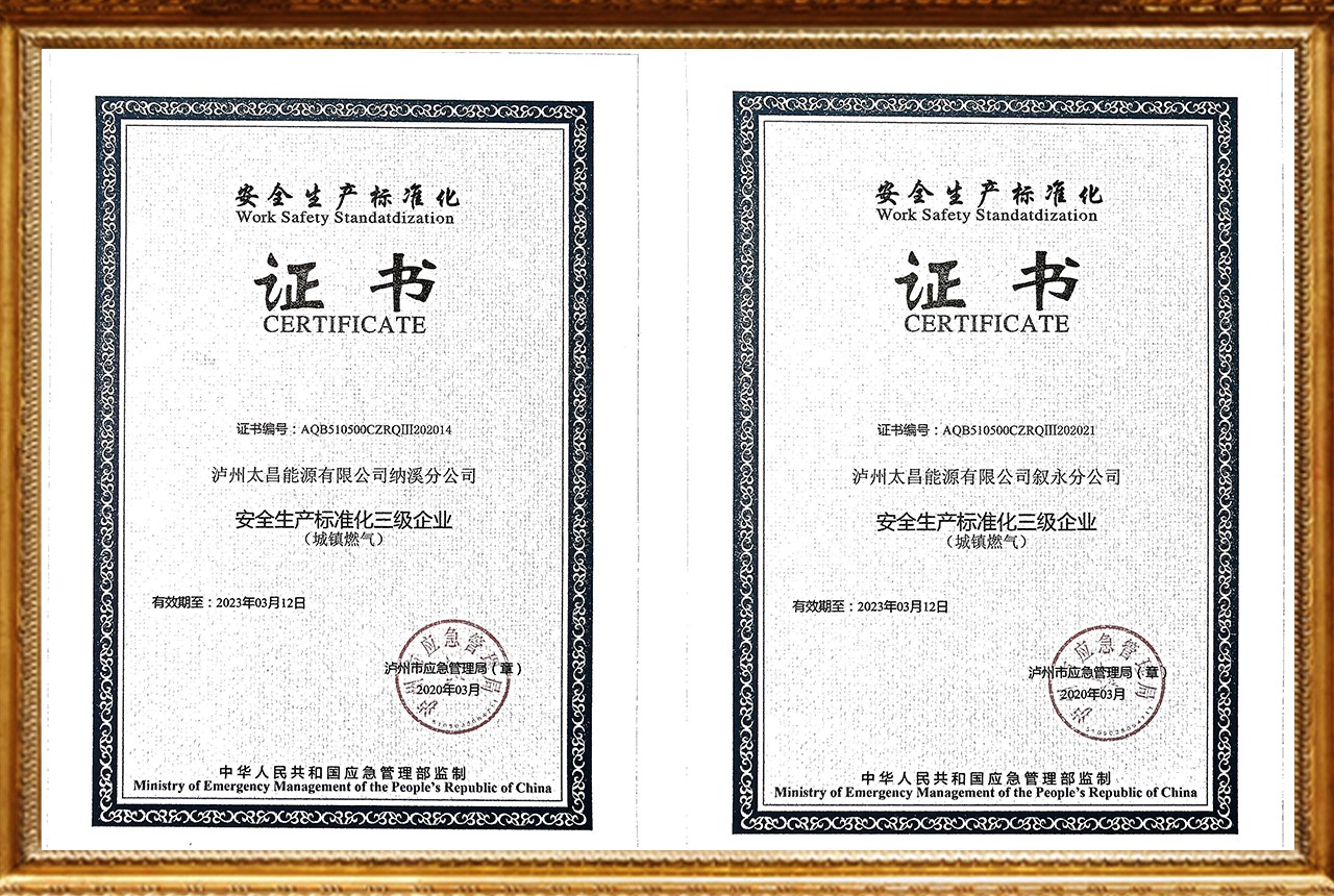 安全生產(chǎn)標(biāo)準(zhǔn)化三級(jí)企業(yè)(納溪/敘永)